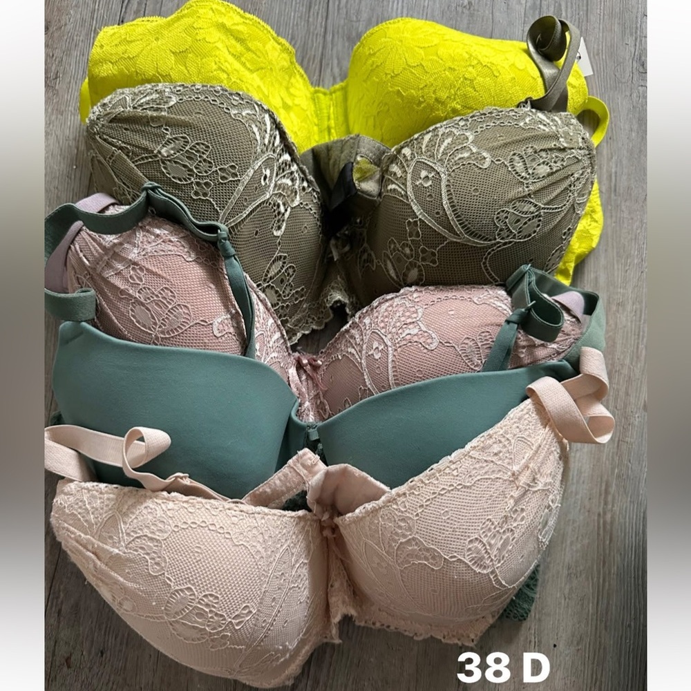Pink and Green Lace Bras with Floral Detailing